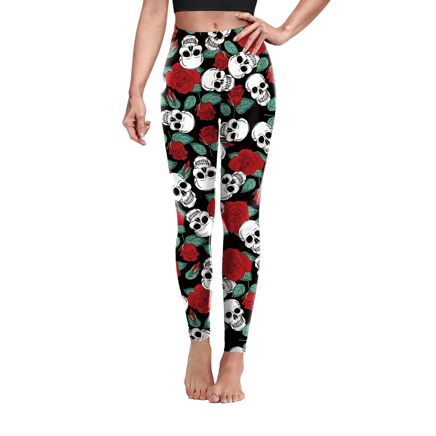 Nadanbao Halloween Skull Print Leggings Damen Gothic Punk Cosplay Hose Mittlere Taille Sexy Skinny Strumpfhosen Fitness Workout Hose – Detail 13