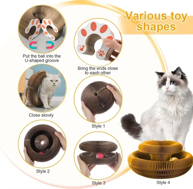 Magic Cat Scratch Organ Board Cat Toy with Ball Cat Grinding Claw Cat Climbing Frame Kitten Round Corrugated Cat Scratching Toy 2