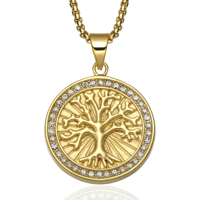 

Stainless Steel Judaism Christian Life Tree Full Necklace Round Brand Religious Transfer Amulet