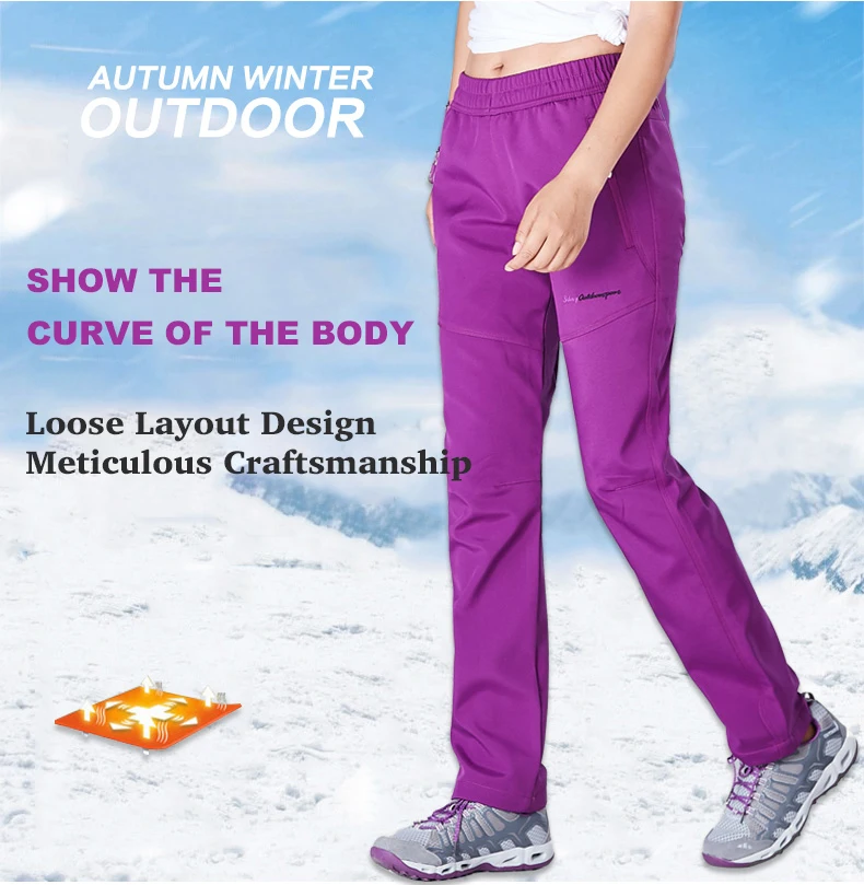 Description Picture 5 of itemLNGXO Winter Fleece Pants Men Women Outdoor Waterproof Windproof Warm Pants Hiking Climbing Skiing Mountain Trousers Elasticity