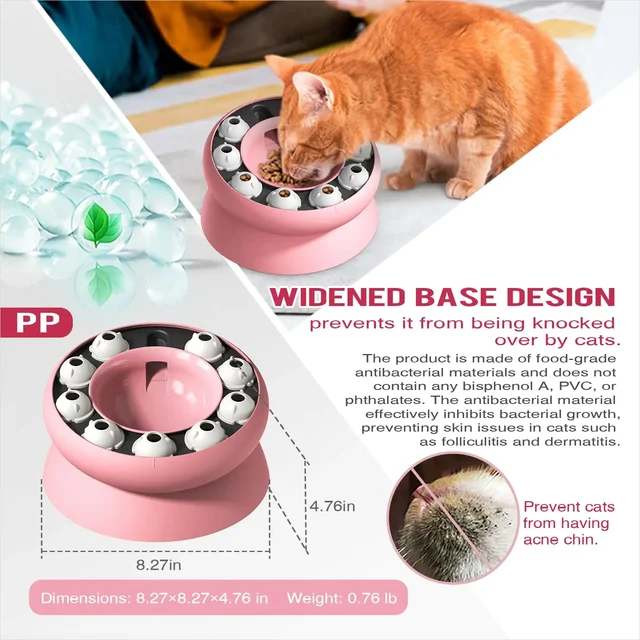 Cat Slow Feeder Raised Cat Dog Food Bowls with Stand Cat Puzzles Feeder Rotating Slow Feeder Non-Slip Food Bowls Slow Eating 4