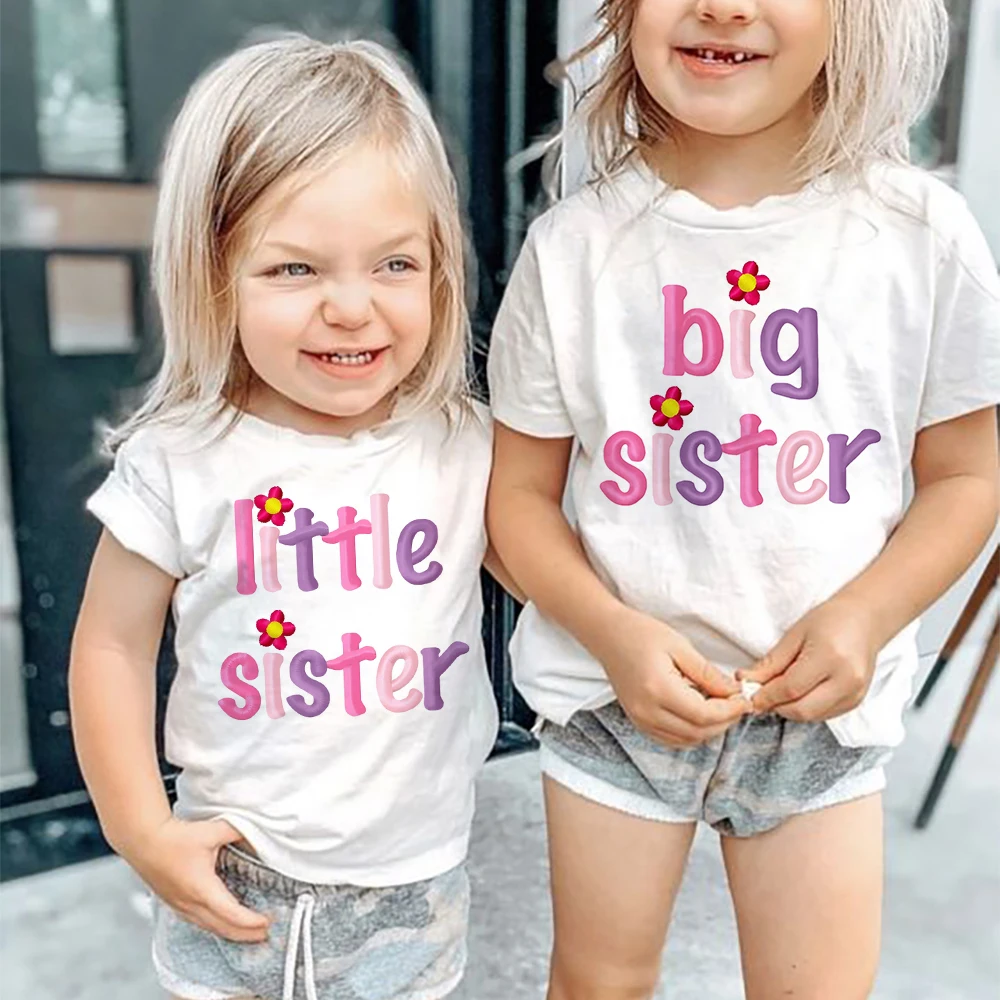 Big Sister Little Sister Twins Sister Tshirt Bambini Maniche Corte Top T-Shirt Abbinata T-Shirt Bianca Top Per Bambini Abiti Da Ragazza