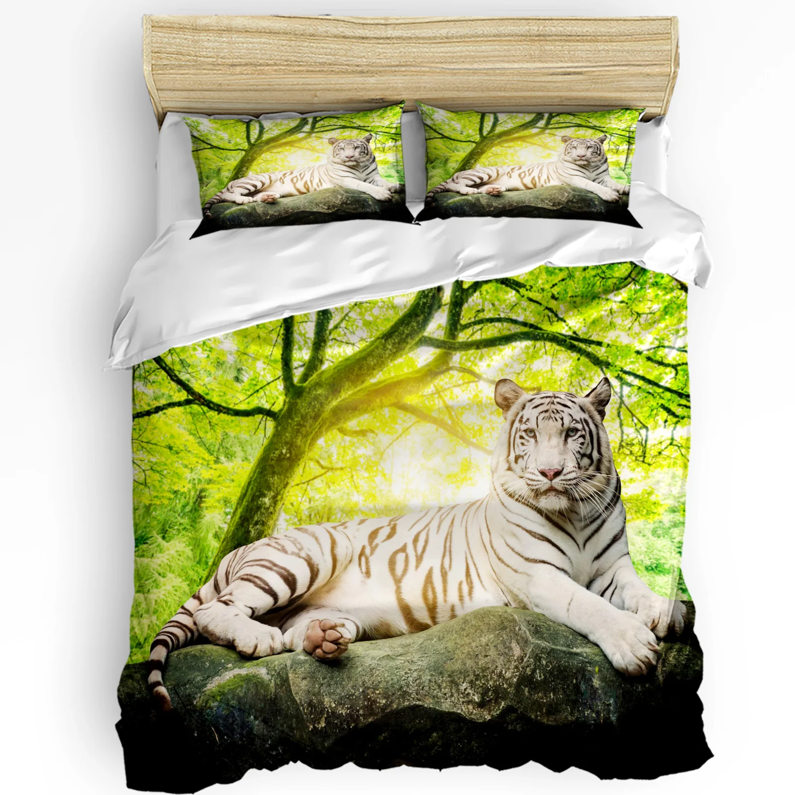 

Green Forest Animal White Tiger Stone Bedding Set 3pcs Duvet Cover Pillowcase Kids Adult Quilt Cover Double Bed Set Home Textile