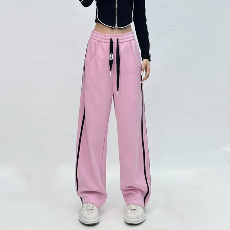 Women Pants High Drawstring Wide Leg Pants Korean Fashion Streetwear 2023 Straight Trousers _ - AliExpress Mobile