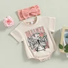 2023-02-28 Lioraitiin 0-18M Infant Baby Girl 2Pcs Bodysuit Short Sleeve Letters  Flower Print Jumpsuit Bowknot Headband 2