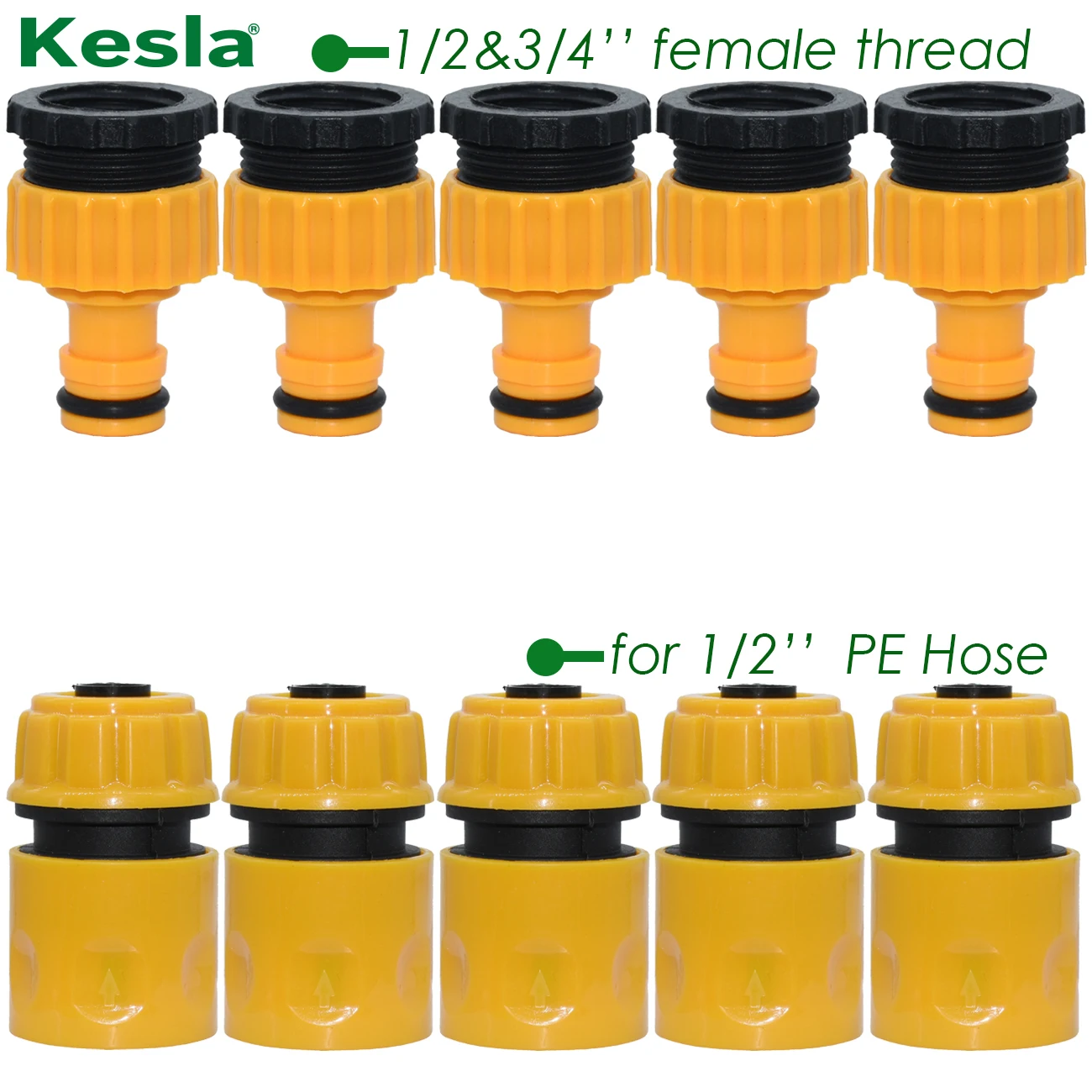 

10PCS(5PAIRS) 3/4 &1/2 inch Graden Hose Tap Connector Threaded Faucet Adapter & Quick Connect fitting for 1/2 Hose Pipe Tubing