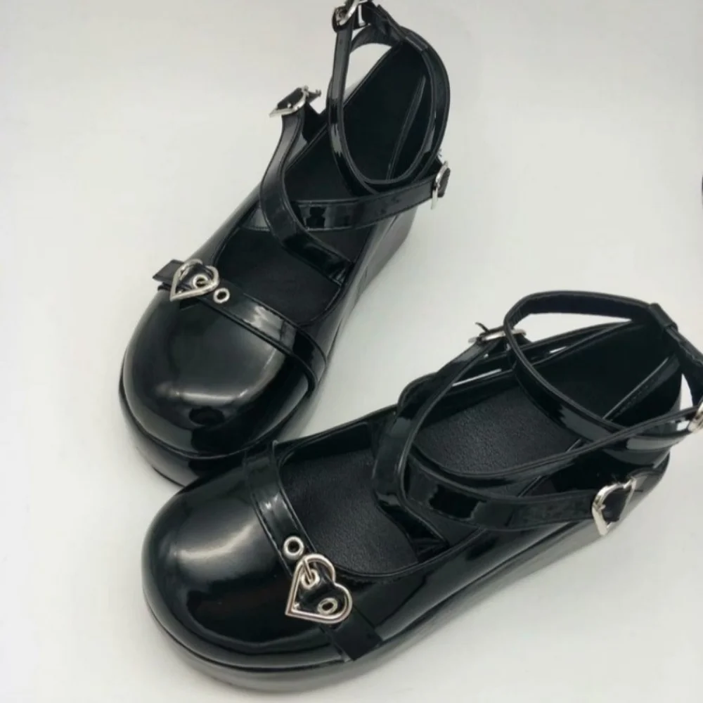 2022 New Brand Women Platform Wedges Lolita Shoes Cosplay Lolita Japanese Women\'s Pumps Kawaii Angel Bat Pumps Student Shoes