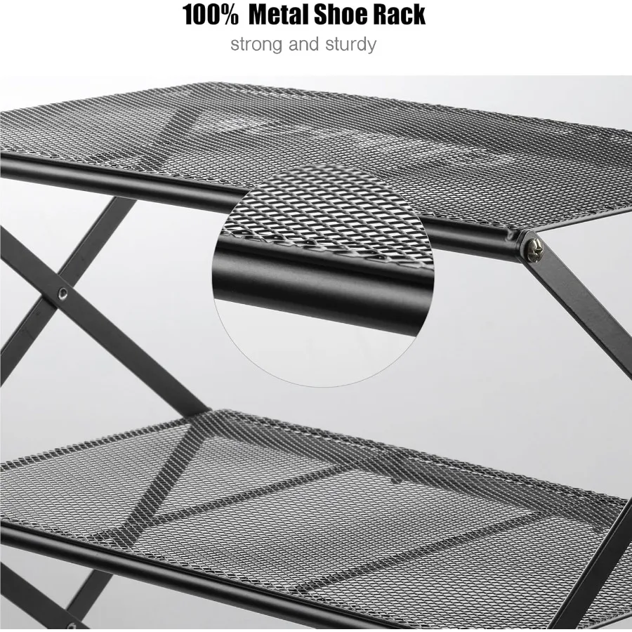 Shoe Rack for Entryway 4 Tier Foldable Shoe Rack Without Assembly Collapsible Metal Shoe Organizer Folding Shoe Storage Rack fo