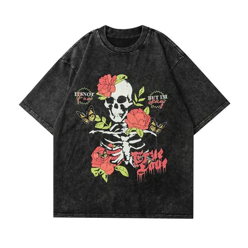 

Painful Love Vintage Washed T-Shirt Summer Tops T Shirt Men T-shirt Bigger Size Harajuku Homme Black T-shirt