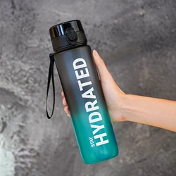 Large Capacity Transparent Water Bottle - 1000ml, with Cap and Handle, Available in Multiple Colors, Perfect - 1L (Black blue)