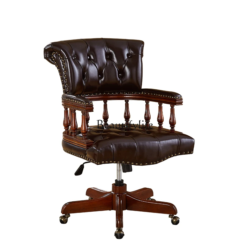 

Solid Wood Leather Swivel Chair Home Office Chair Lift