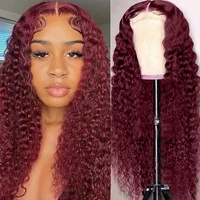 Perruque en cheveux humains couleur bordeaux, ondulations profondes, perruque frontale en dentelle 13x4, dentelle HD transparente, perruque bouclée pour femmes 1