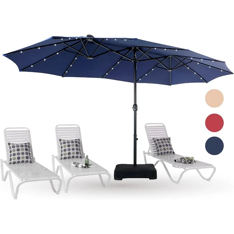

PHI VILLA 15ft Large Patio Umbrella with Solar Lights, Double-Sided Outdoor Market Rectangle Umbrellas with 36 LED Lights