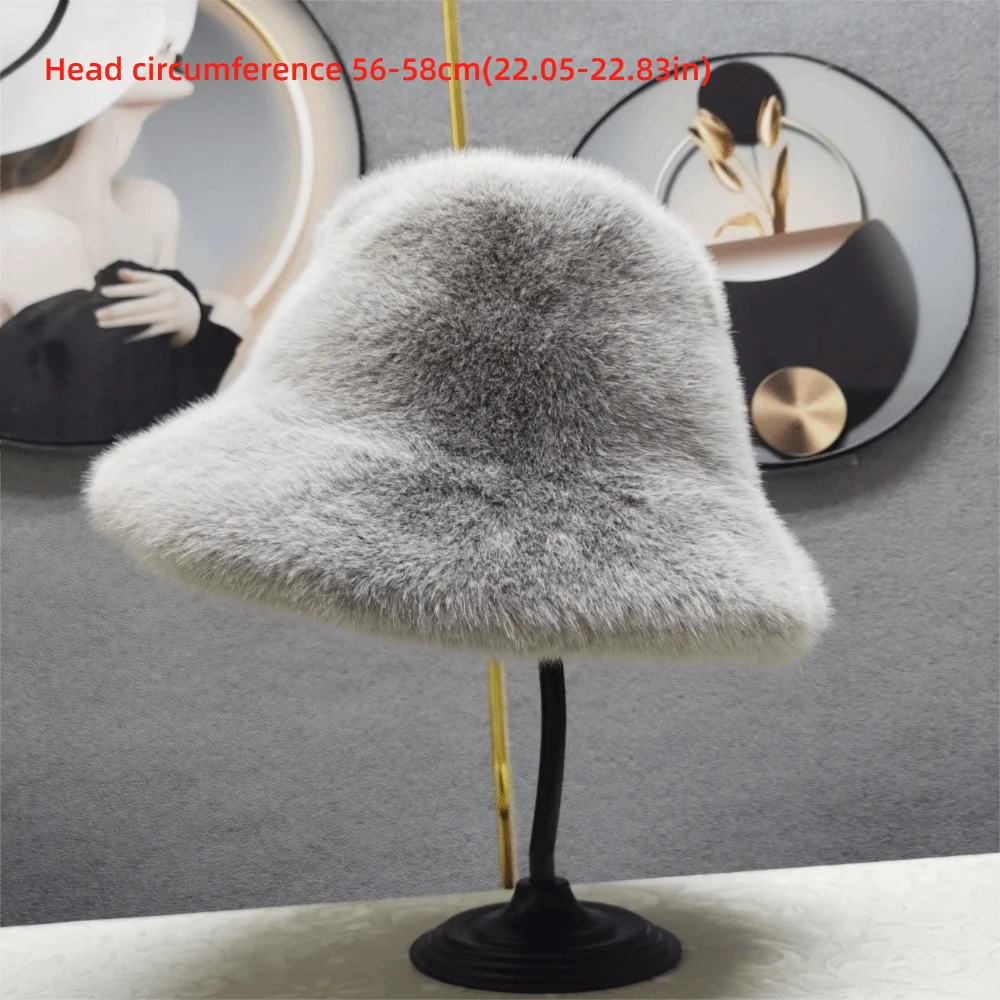 Casual Fluffy Fur Fisherman Hat Ear Protection Female Panama Cap Windproof Winter Warm Solid Bucket Hat Nice Gift