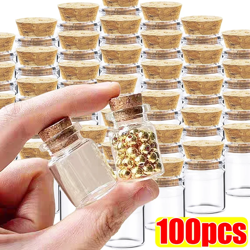 100/10Pcs Mini Clear Glass with Cork Message Bottles Empty Wishing Bottles for DIY Wedding Birthday Party Decoration Supplies