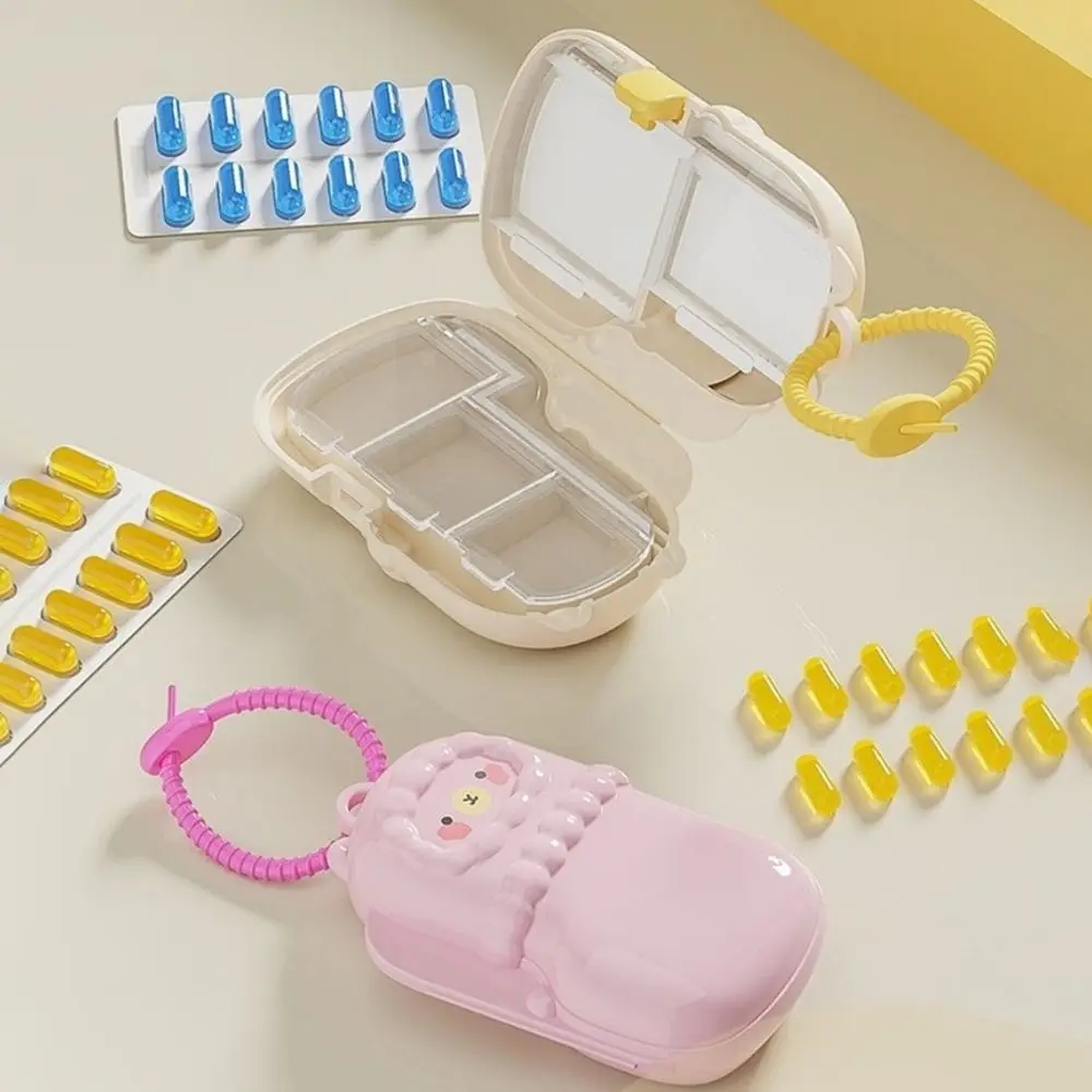 Cartoon Alpaca Medicine Storage Box Moisture-Proof Sealed Mini Pill Case Large Capacity with Lanyard Pill Organizer
