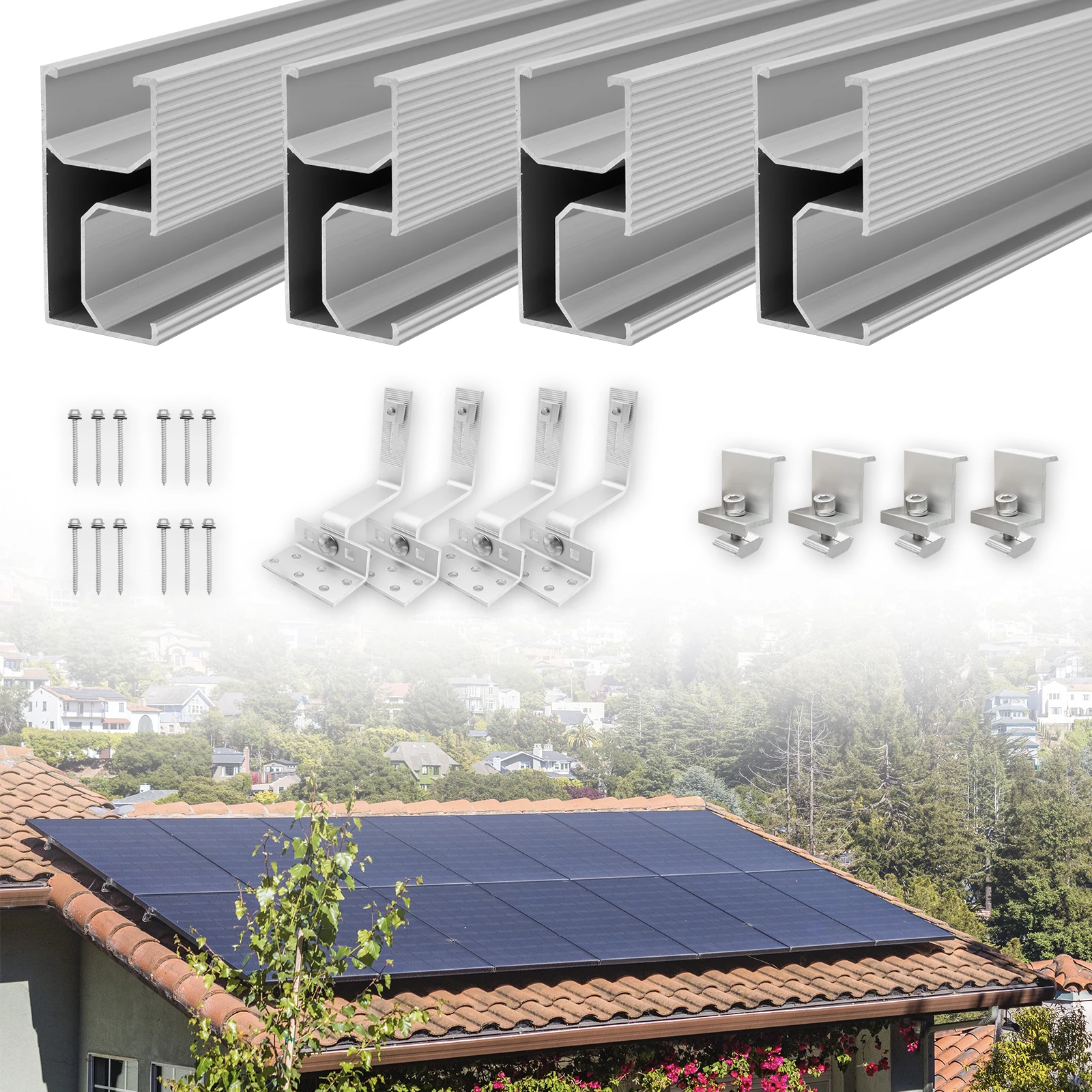 10/6/4Pcs Solar Panel Mounting Bracket kit PV Rail Fastening Roof Rail ...