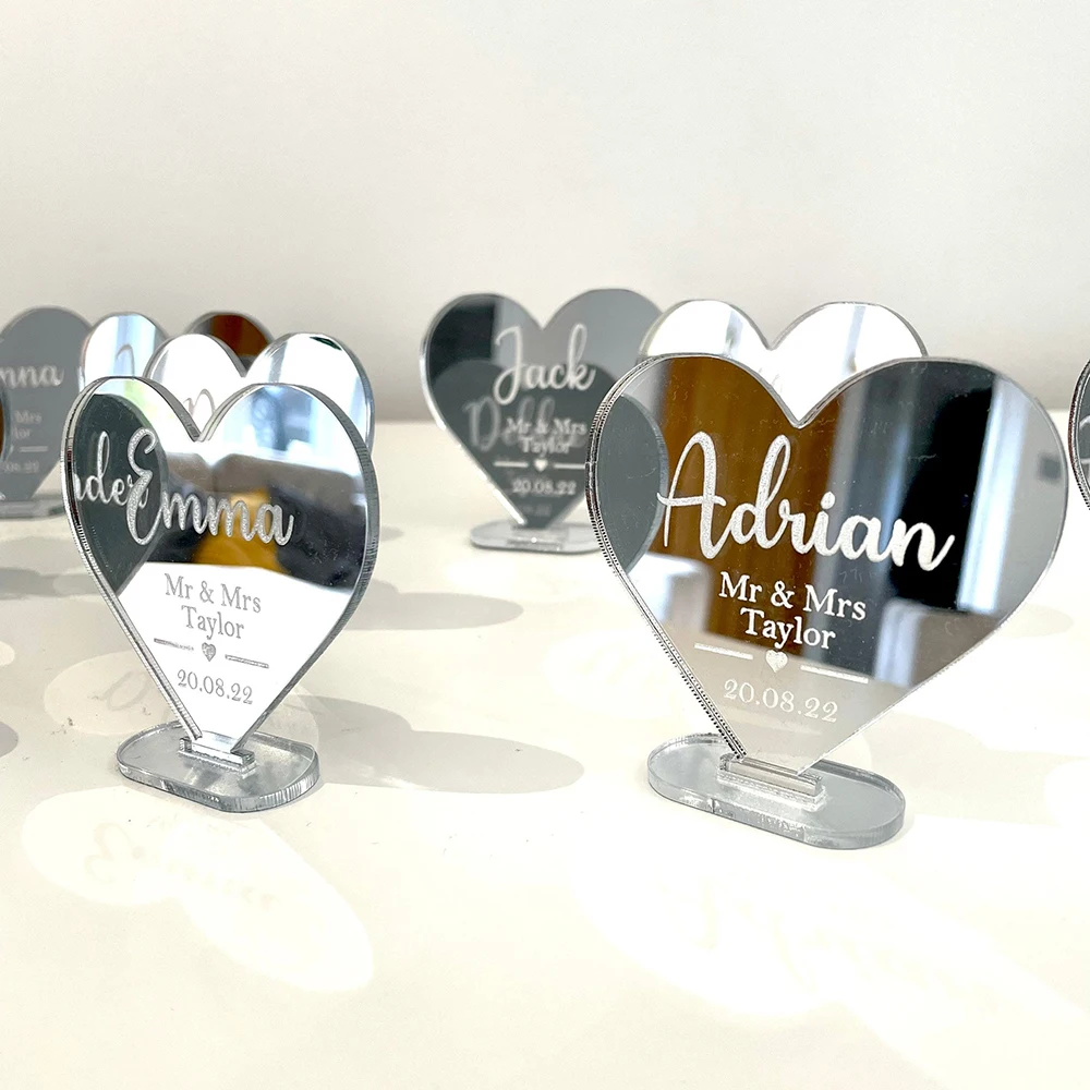 Personalized Wedding Mirror Acrylic Place Setting 10pcs for Baby Shower Party Engraved Place Names Table Decoration