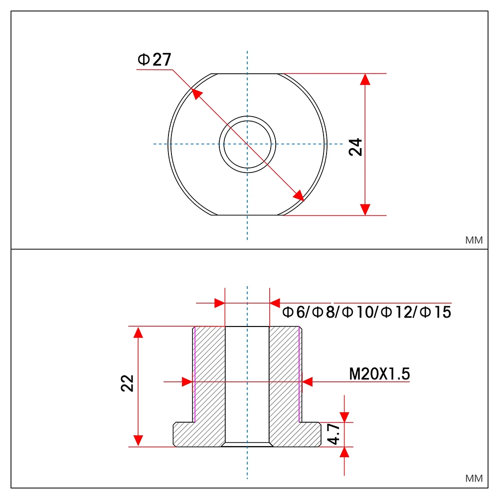 

1pc 6/8/10/12/15mm 3 In 1 Hole Punch Accessories Drill Sleeve Drill Guide Bushing Carpenter Woodworking Tool M20x1.5 Thread
