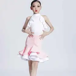 Pink Girl Latin Dance Costumes For Girls Summer Dance Dress Cha Cha Rumba Dance Performance Suit Kids Latin Practice Clothes