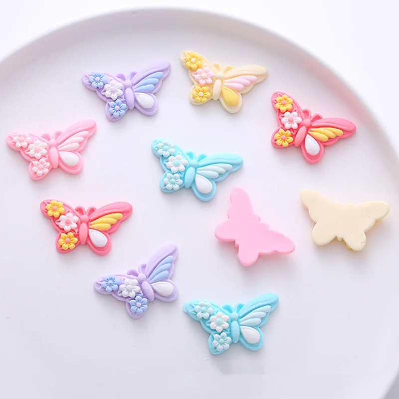 

10Pcs Simulation Colour Butterfly Resin DIY Barrette Mobile Phone Case Decoration Materials Icebox Cream Glue Flat Back Patch