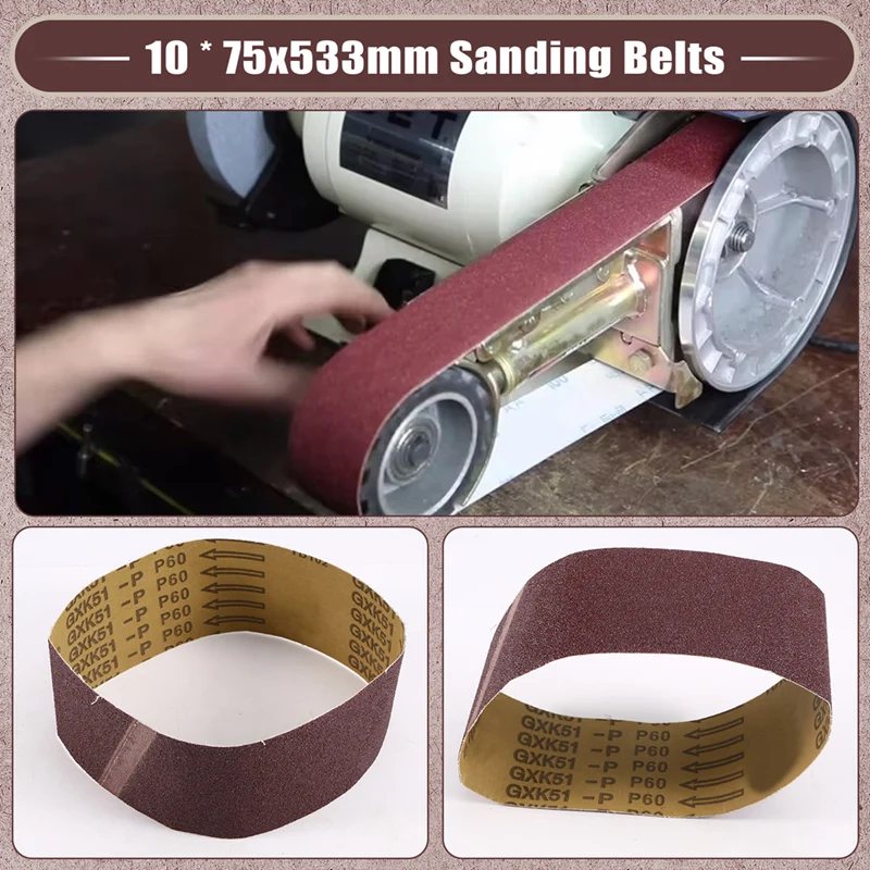 【Hot Selling】10PCS 75X533mm Sanding Belts Aluminum Oxide 3X21in Abrasive Belts P60
