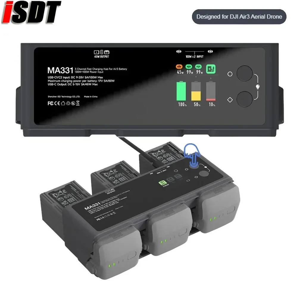 ISDT MA331 200 Вт (двойной 100 Вт) Умный аккумулятор Батарея для быстрой зарядки USB Type-C Разъем OTA Обновления для DJI Air3 Aerial FPV Drone