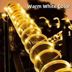 Solar-Powered LED Tube Rope String Lights - 50 LEDs, 8 Modes, Waterproof - 7M50L (Warm White)