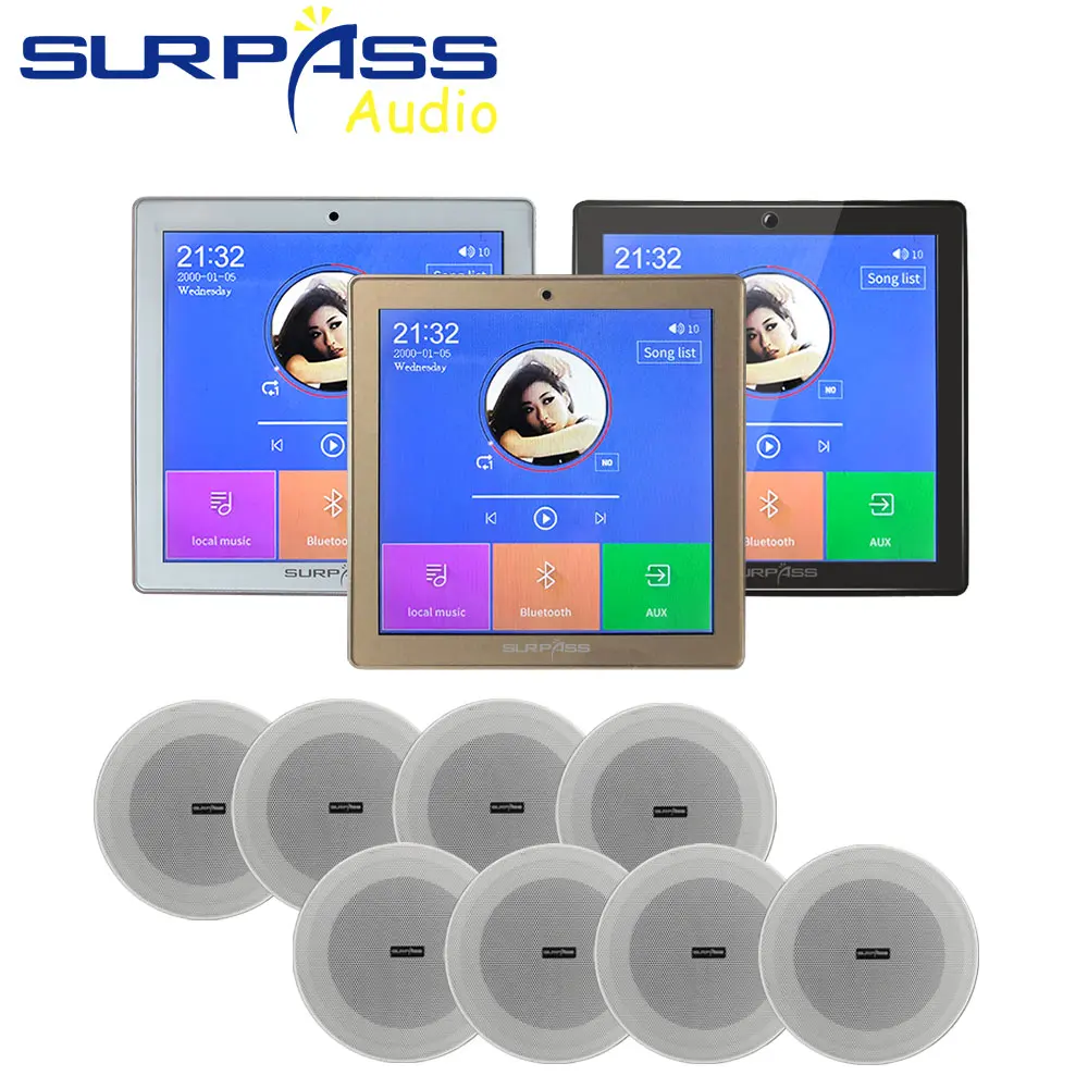 

Сенсорная панель для умного дома, усилитель Bluetooth класса D, мини-фоновая музыка, стереосистема без рамок, 4,5 дюйма, 10 Вт, комплект потолочных динамиков