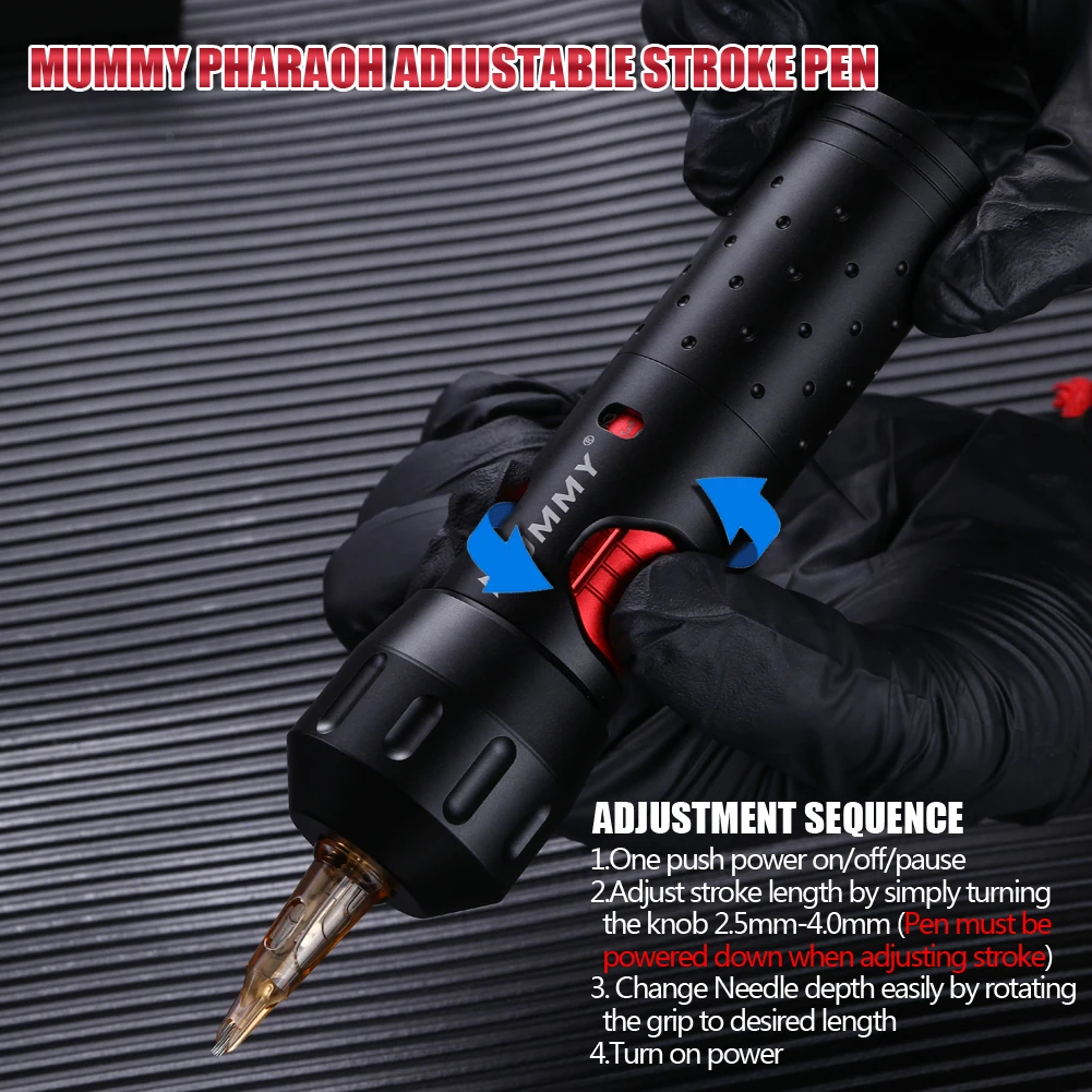 Mummy Pharaoh Wireless Tattoo Machine Adjustable Stroke Length Swiss Motor Tattoo Pen