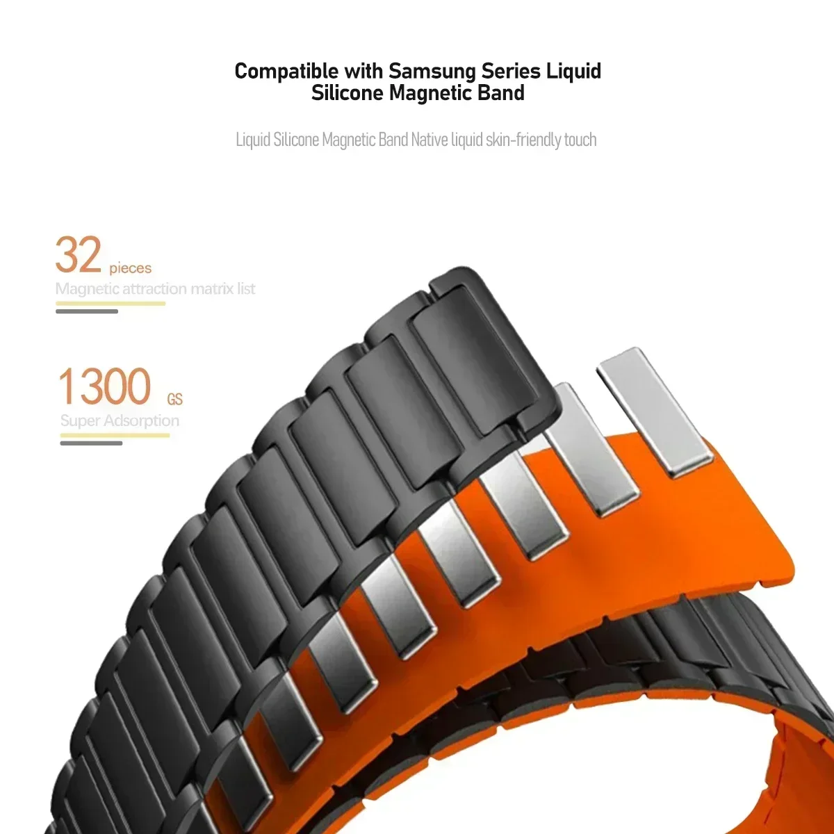 Silicone Magnetic Watch Band - 20mm, No Gaps Strap, Classic Style, Premium Bracelet