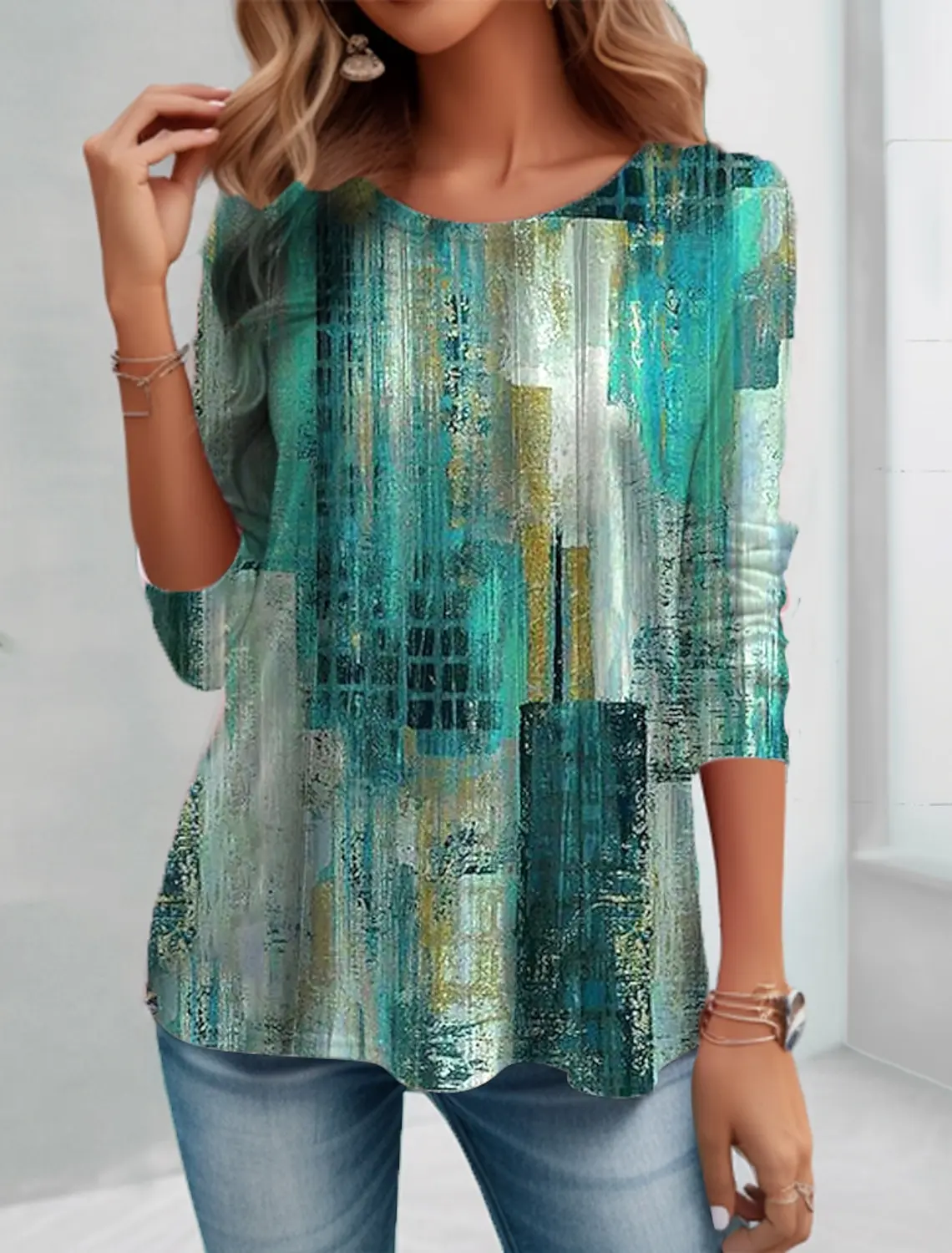 

Women's T shirt Simple Graphic Print Long Sleeve Daily Weekend Vintage Daily Basic Crew Neck Regular Fit Painting Fall & Winter