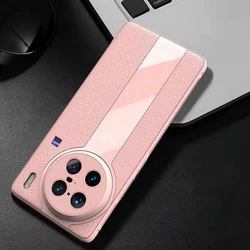 Luxury Leather Phone Case - Stylish Shockproof Soft Back Cover with Camera Protection for Vivo X90 Pro (Pink)