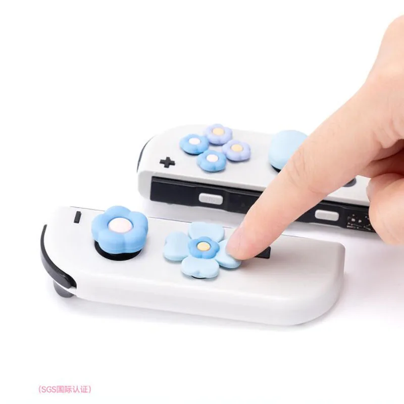 Flor Coração Silicone Soft D-pad Botão Cruz Abxy Key Sticker Capa de Pele para Interruptor Oled ns Joy-con Thumb Stick Grip Cap Cover - Image 4