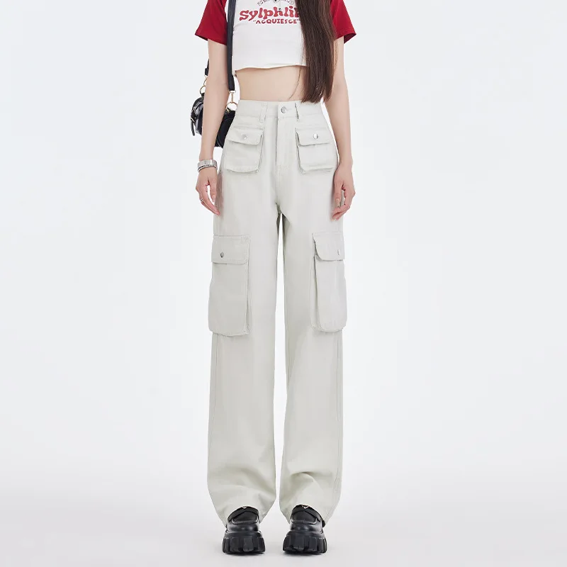 

Женские комбинезоны с высокой талией, однотонные брюки-карго в американском стиле, с несколькими карманами, в стиле хип-хоп, s682