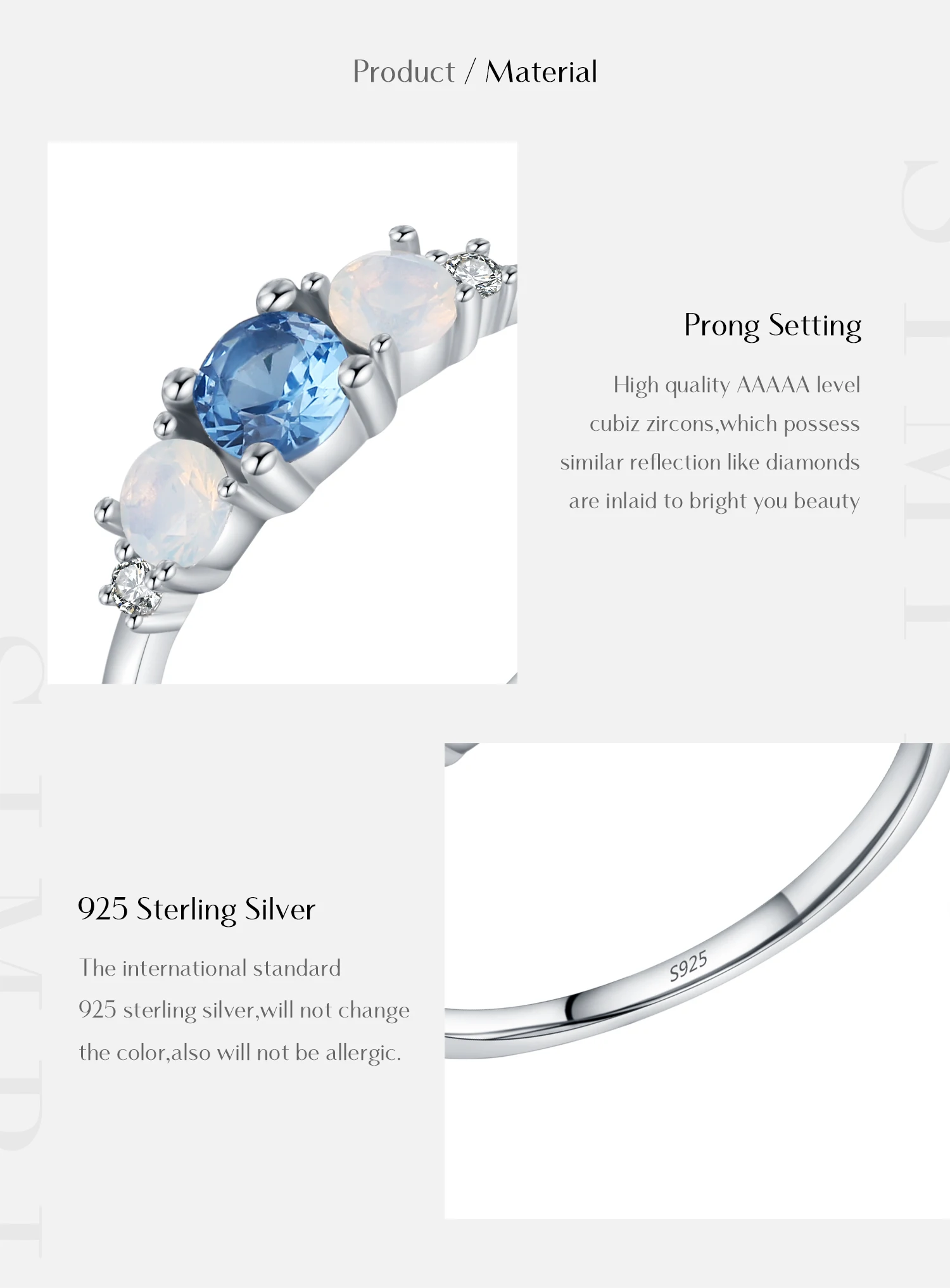 MODIAN 925 Sterling Silver Round Opal Ring White Gold Plated Dainty Cute Three Stone Ring For Women Birthday Christmas Jewelry