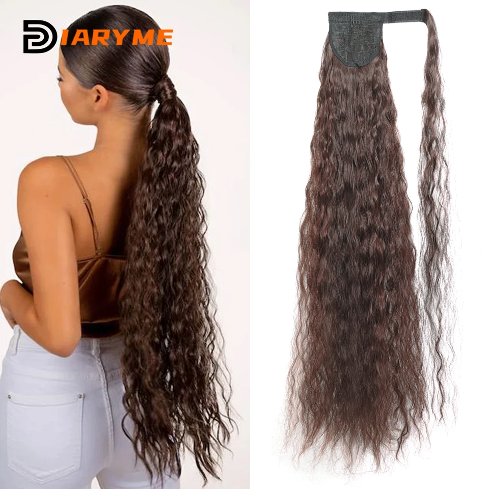 

32 inch Synthetic Corn Wavy Long Ponytail Hairpiece Wrap Around Hair Extensions Ombre Brown Pony Tail Blonde Fack Hair Ponytail