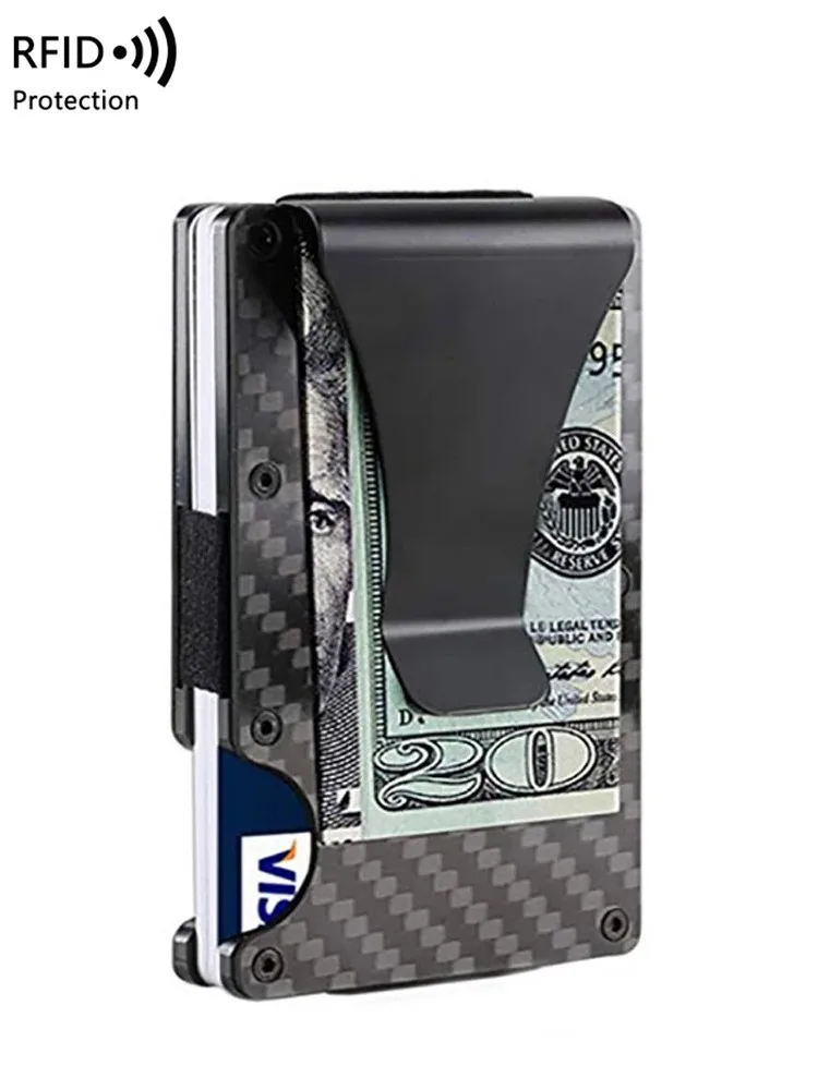 Credit Card Holder Metallic Mini Thin Minimalist RFID Blocking Men Women Luxury Business Small Wallet Money Clip