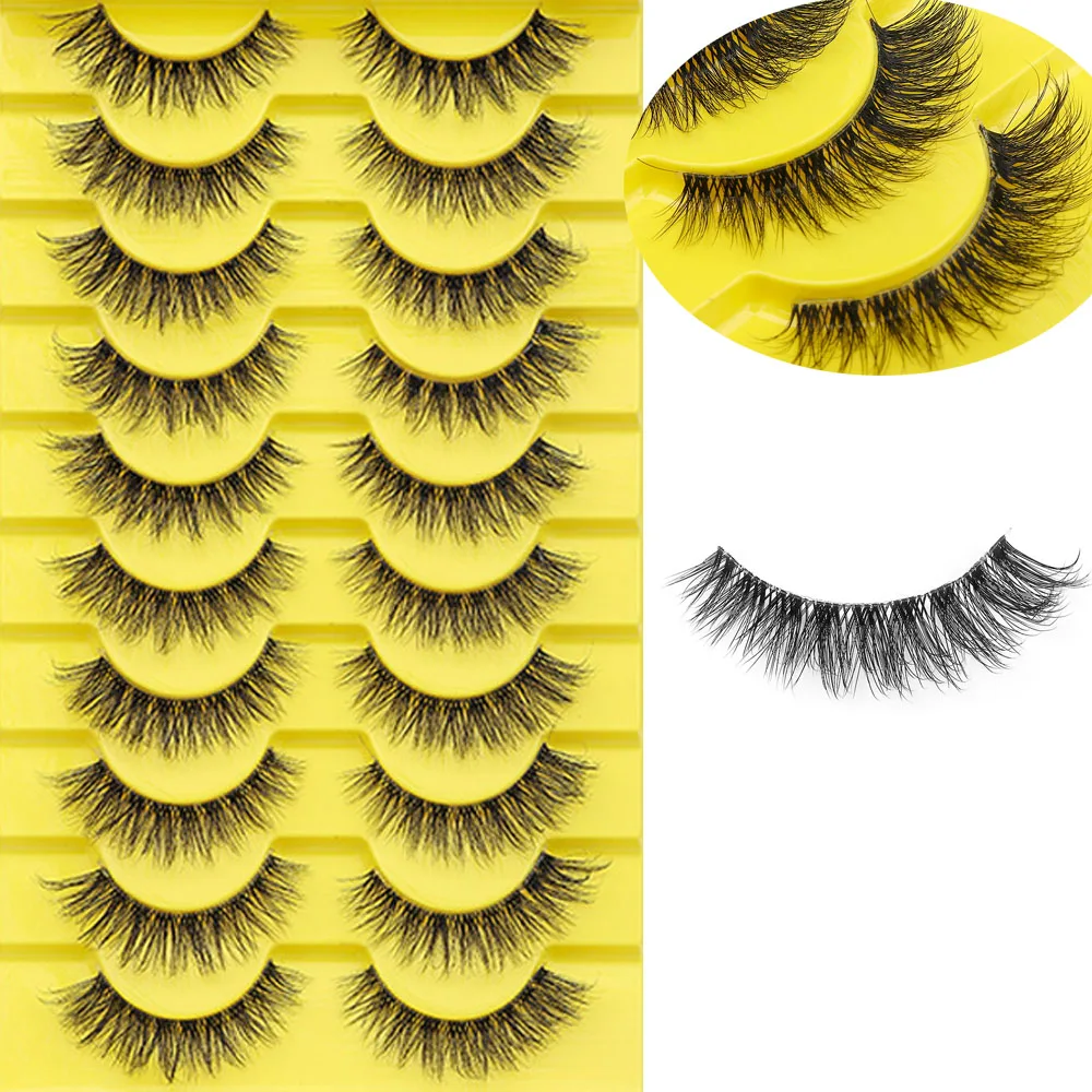 Unsichtbare Bandwimpern, 10 Paar 3D-Wimpern aus künstlichem Nerz, natürliche, kurze, transparente Terrier-Wimpern, transparentes Band, weiche Wimpernverlängerung