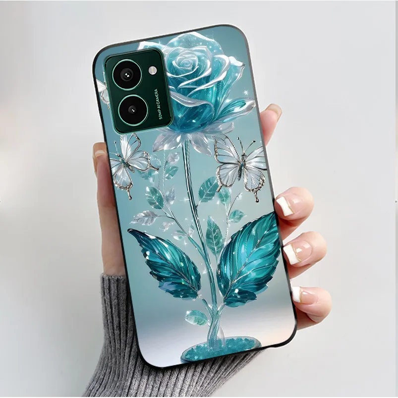 Luxury Fashion Butterfly Flower Painted Black Soft TPU Silicone Phone Case
