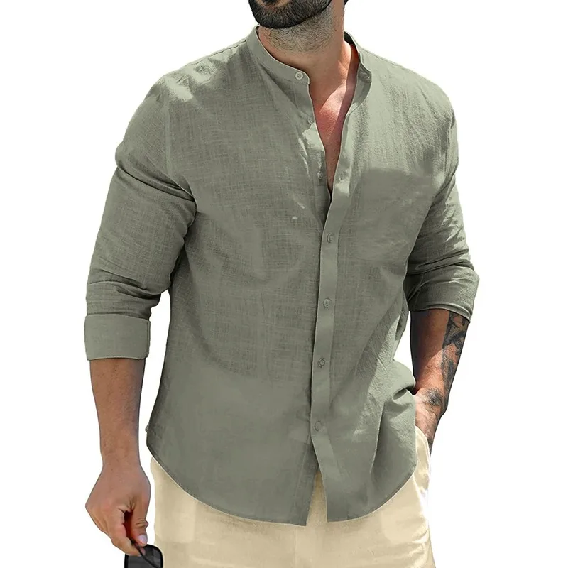 thumbnail image 1 of Camisas de manga larga de otoño para hombre, camisetas de negocios de algodón, camisas de calle transpirables de color sólido con botones para hombre, camisa blanca, 1 of 4