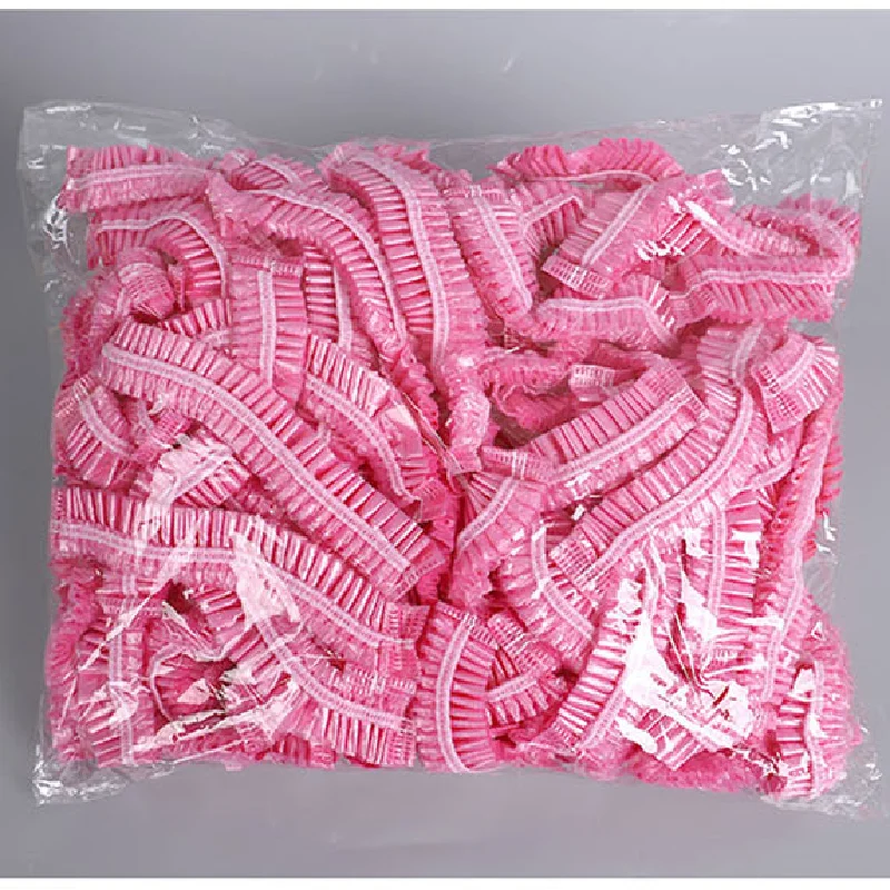 

100/pcs/set Disposable Plastic Shower Hair Cap Women Waterproof Pink Spa Salon Hotel Hair Dye Elastic Shower Cap Bathroom Rosa