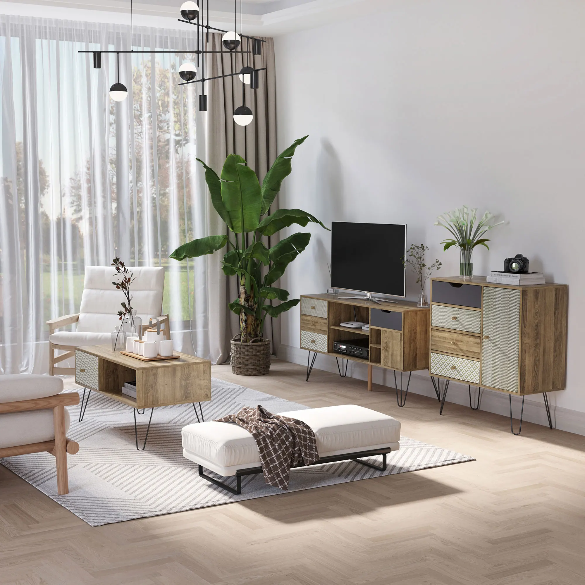 HOMCOM Mueble TV Moderno 120 Cm – Mesa Con 2 Puertas Y 2 Estantes Abiertos, Para Televisores Hasta 55 Pulgadas, Blanco (40 Kg De Soporte)