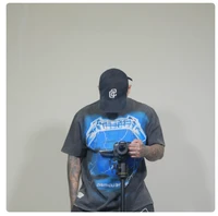 Represents Short-sleeved T-shirt Joint Metallica Print Men's and Women's Same American High Street Crew Neck Loose Retro Top 1