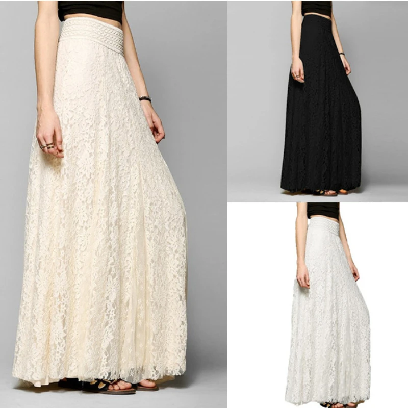 

Fashionable slim high-waisted cut-out lace half-length large umbrella skirt