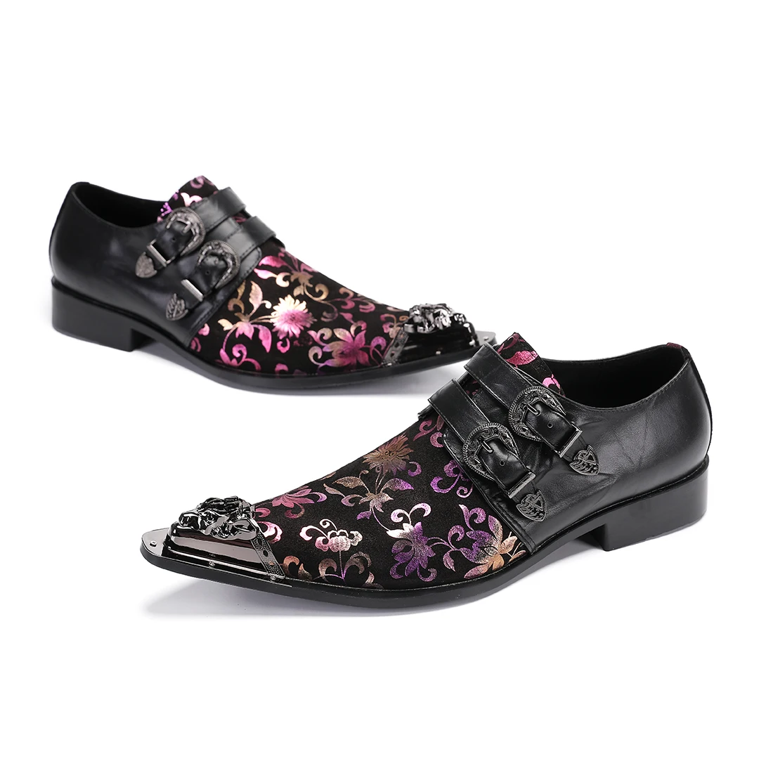 Handmade Pink Print Wedding Party Dress Shoes Fashion Big Size Cow Leather Formal Shoes Business Office Pointed Toe Casual