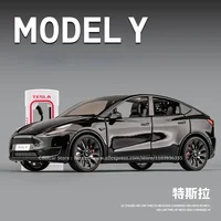 All 1:24 TESLA MODEL Y Model 3 With Charging Pile Alloy Diecast Metal Toy Car Model Sound and Light Childrens Collectibles Gift 2