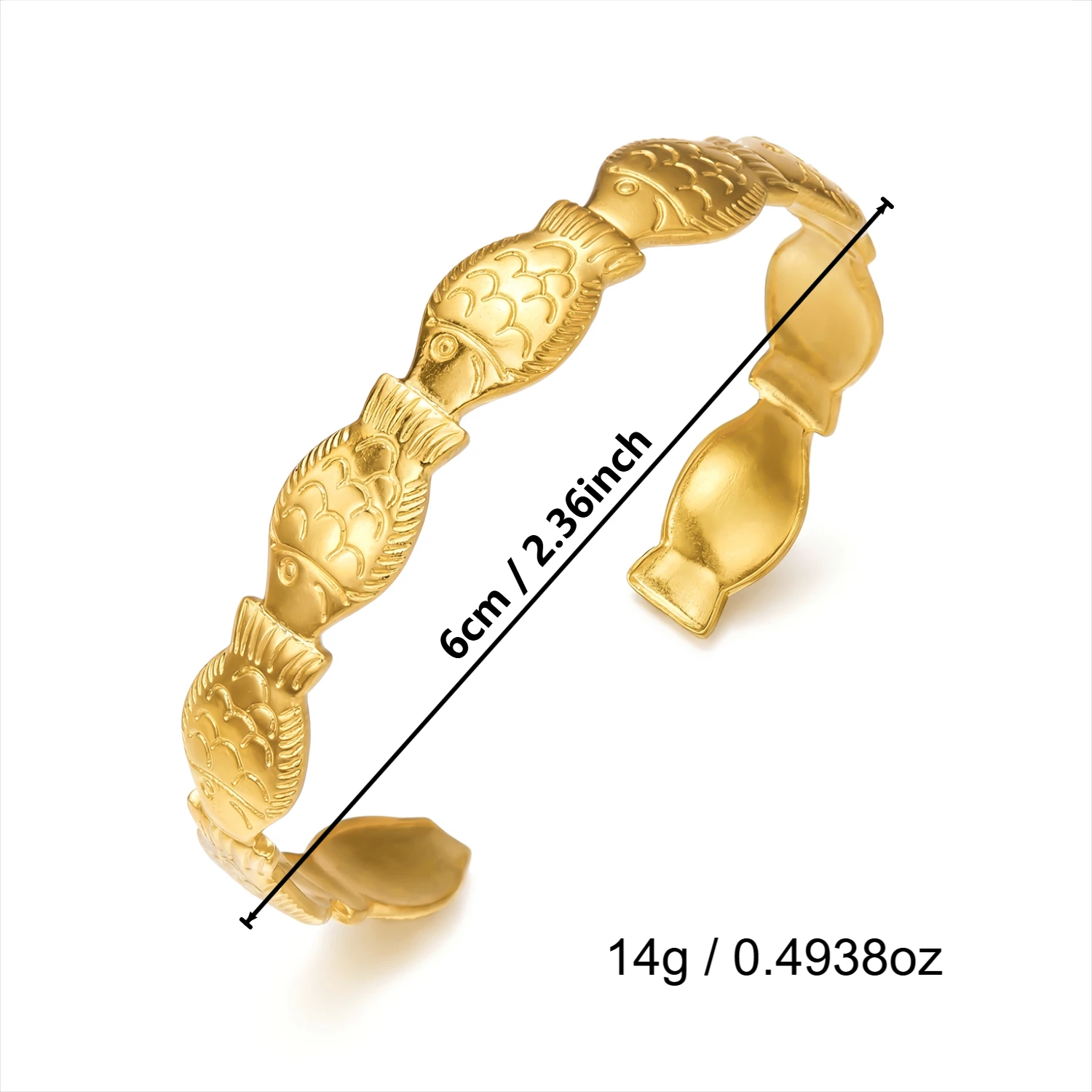 Sommerlicher Ozean-Stil Fisch Muschel Seestern Manschetten-Armreif für Damen Goldfarben Edelstahl Armband Ästhetischer Party-Schmuck – Detail 8