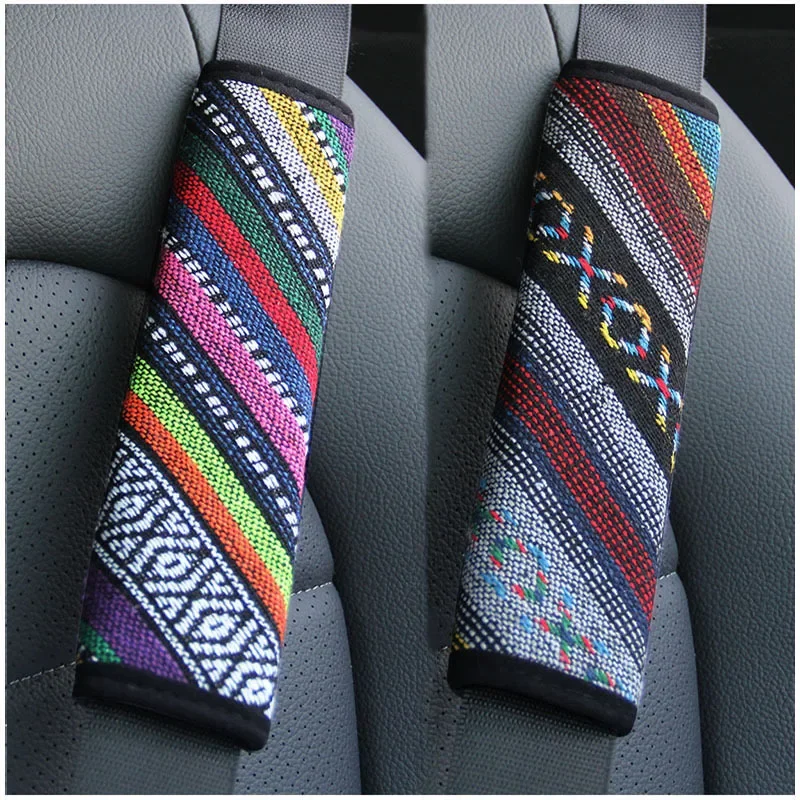 

New Ethnic Style Car Seat Safety Belt Cover Comfortable Linen Auto Seat Belt Cover Protection Shoulder Pad Decoration Universal