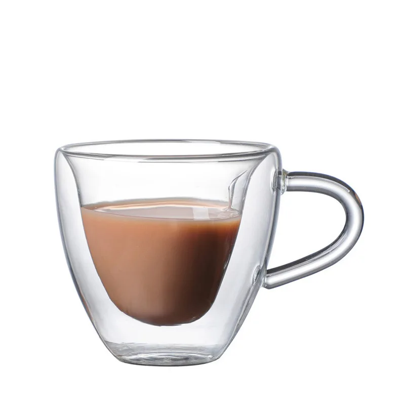 Heart Love Shaped Glass Mug Double Wall Coffee Mugs Insulated Tea